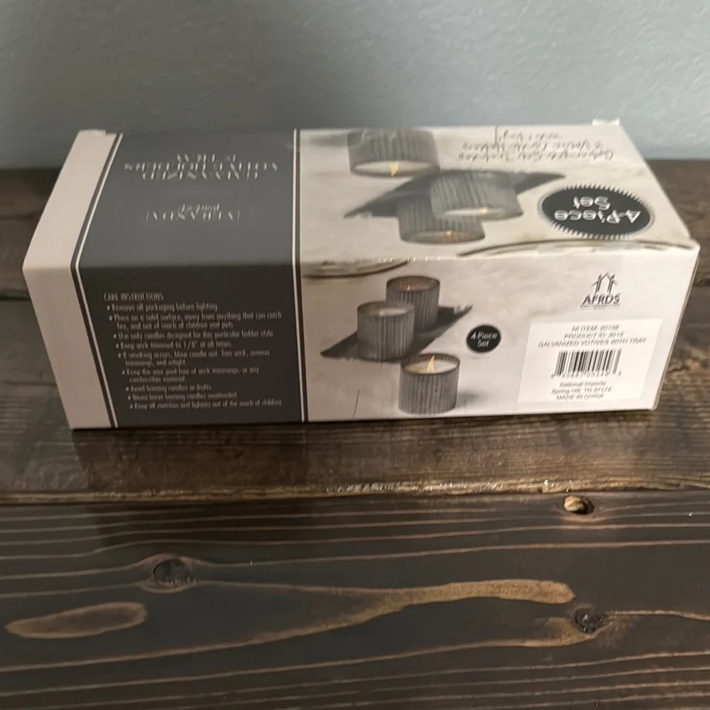 Galvanized Votive Holders & Tray - Gray